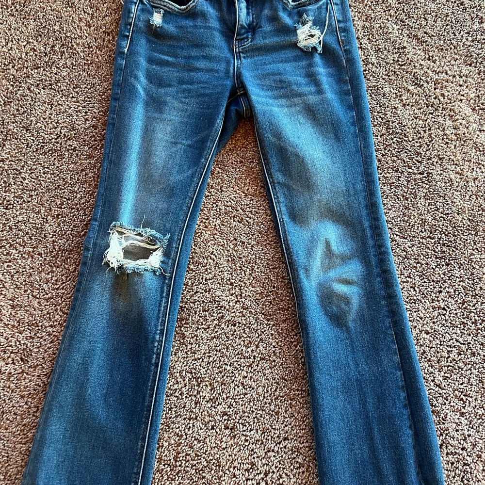 Flying Monkey Distressed Blue Straight cropped Leg Jeans